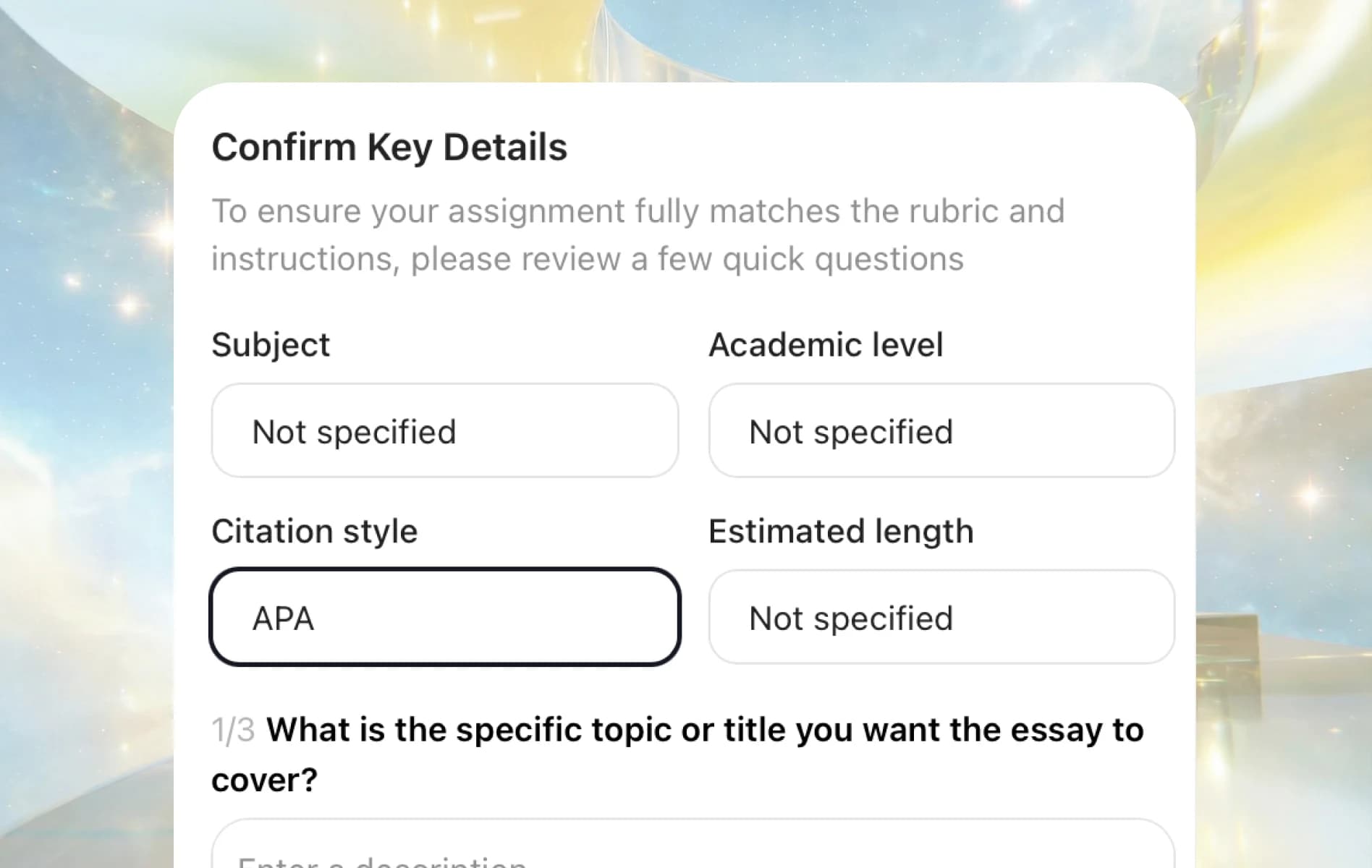 Assignment key details confirmation preview