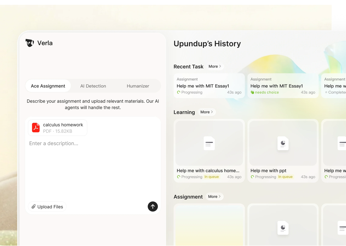 Assignment workspace preview